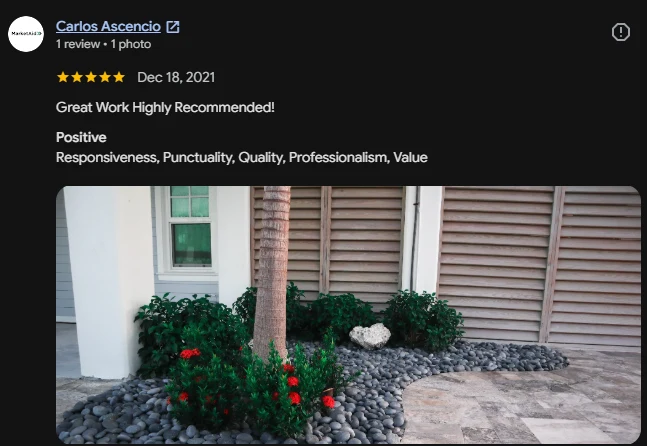 Five-star Google review from Carlos Ascencio for Keyscape Landscape Design