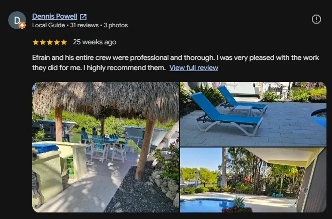 Five-star Google review from Dennis Powell for Keyscape Landscape Design