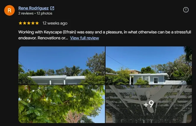 Five-star Google review from Rene Rodriguez for Keyscape Landscape Design