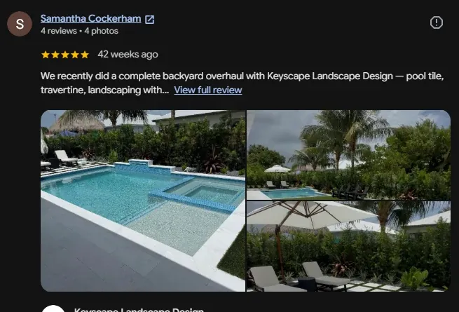 Five-star Google review from Samantha Cockerham for Keyscape Landscape Design