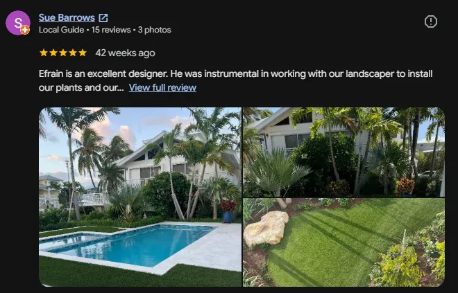 Five-star Google review from Sue Barrows for Keyscape Landscape Design