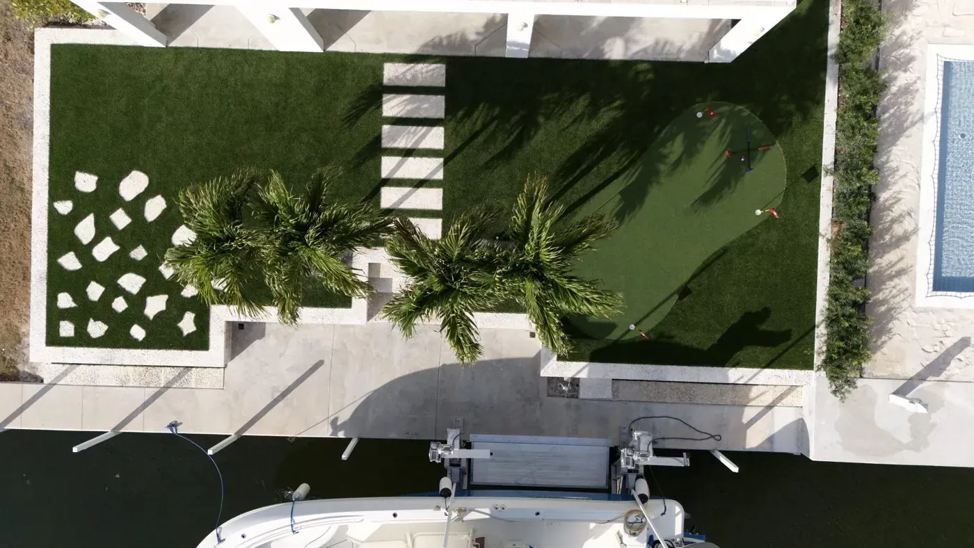 Aerial turf, putting green and dock